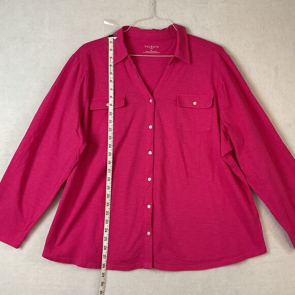 Talbots Plus Shirt Womens 3X Pink Knit Button Front Collar Long Sleeves Casual - Picture 3 of 9